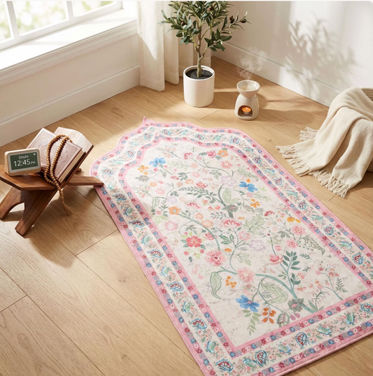 Bloom Prayer Mat for Adults – Floral , Soft Crushed Velvet, Anti-Slip Base