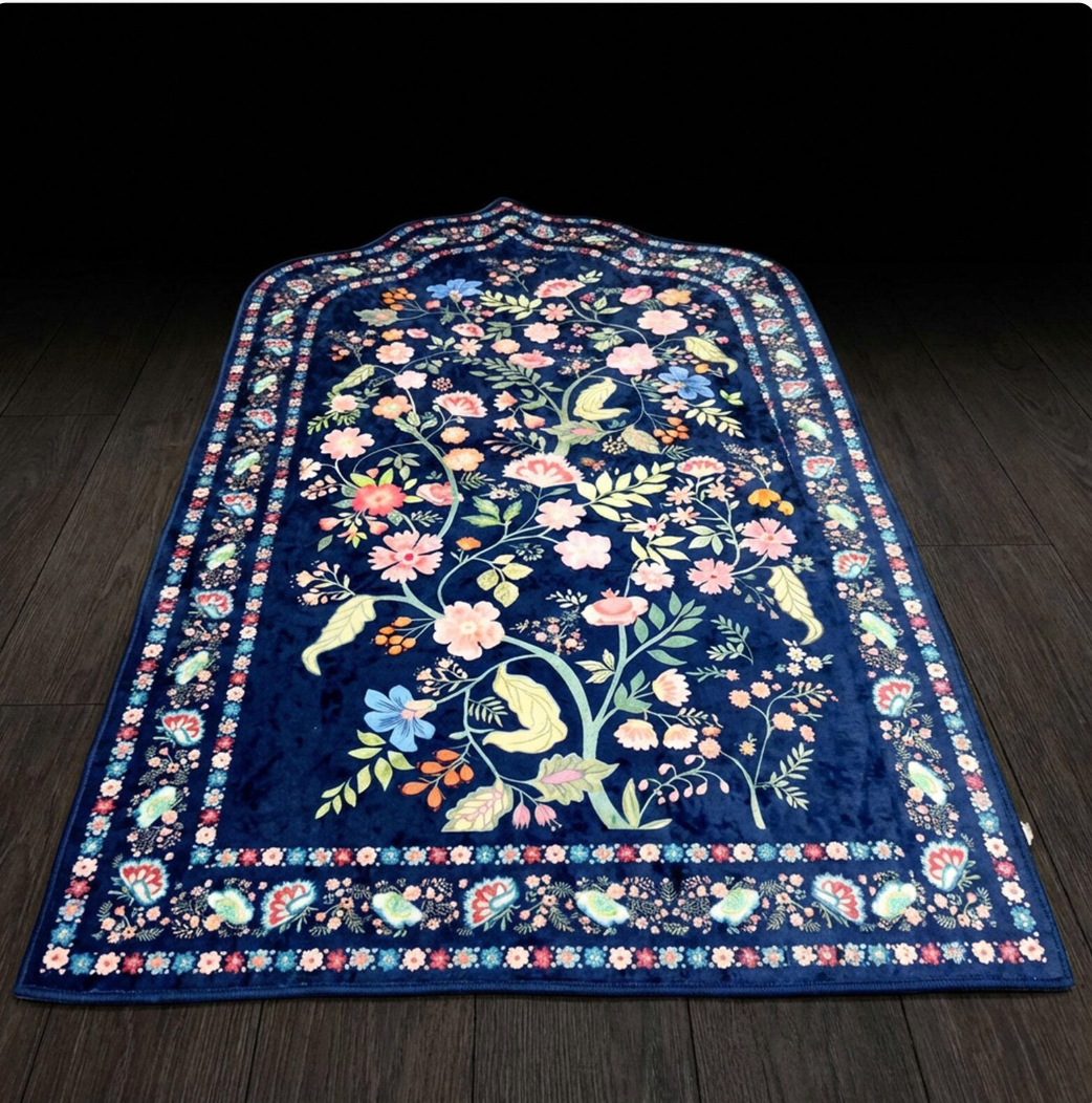 Bloom Prayer Mat for Adults – Floral , Soft Crushed Velvet, Anti-Slip Base