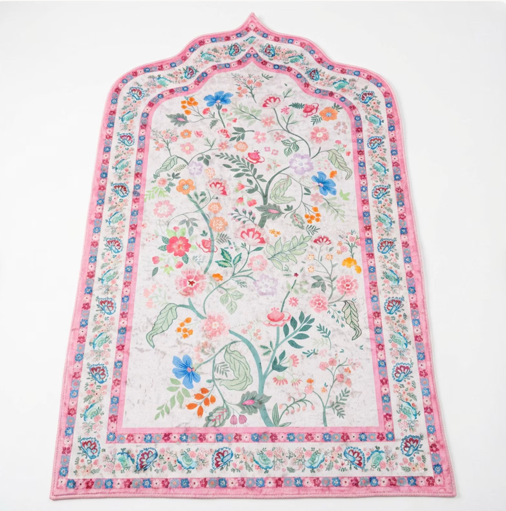 Bloom Prayer Mat for Adults – Floral , Soft Crushed Velvet, Anti-Slip Base