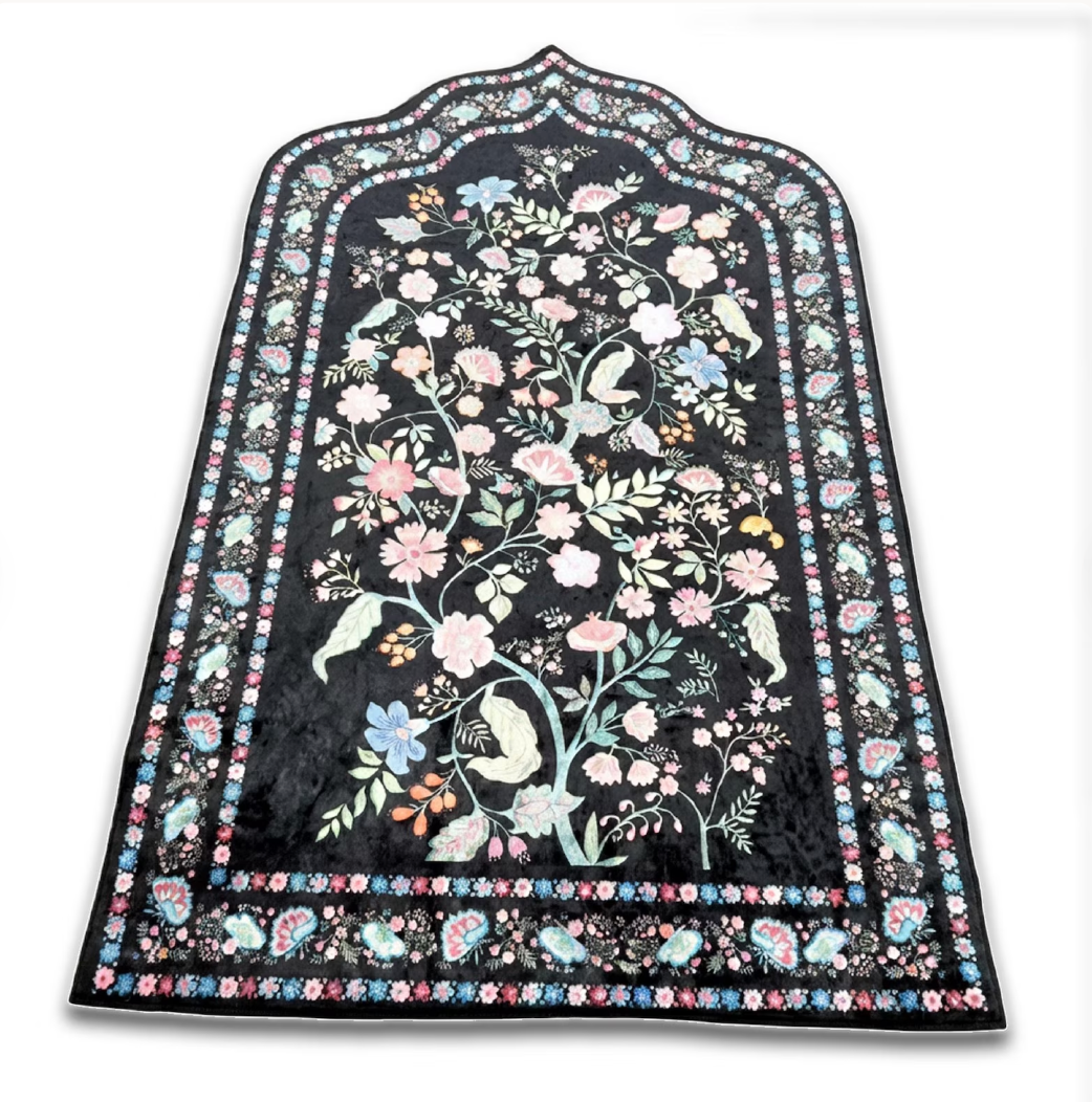 Bloom Prayer Mat for Adults – Floral , Soft Crushed Velvet, Anti-Slip Base