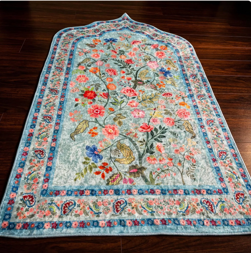 Bloom Prayer Mat for Adults – Floral , Soft Crushed Velvet, Anti-Slip Base