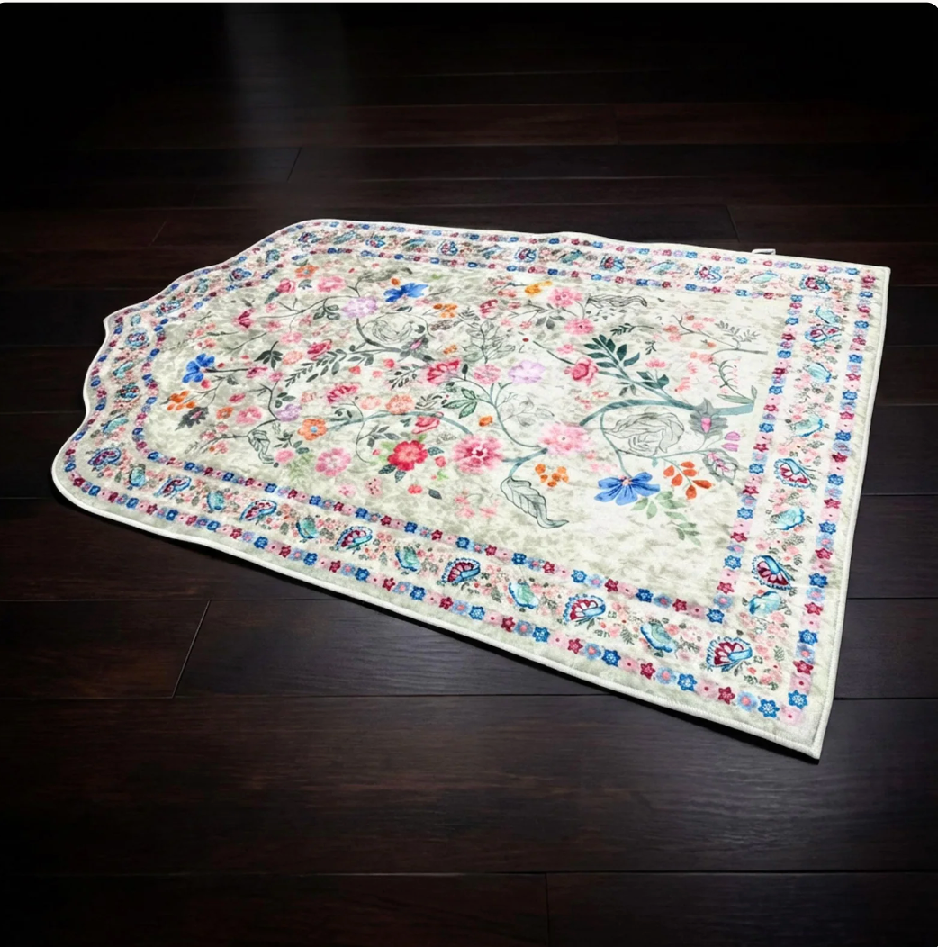Bloom Prayer Mat for Adults – Floral , Soft Crushed Velvet, Anti-Slip Base