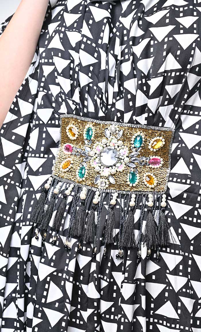 Printed Applique Work Detailing Full Flairy Kaftan