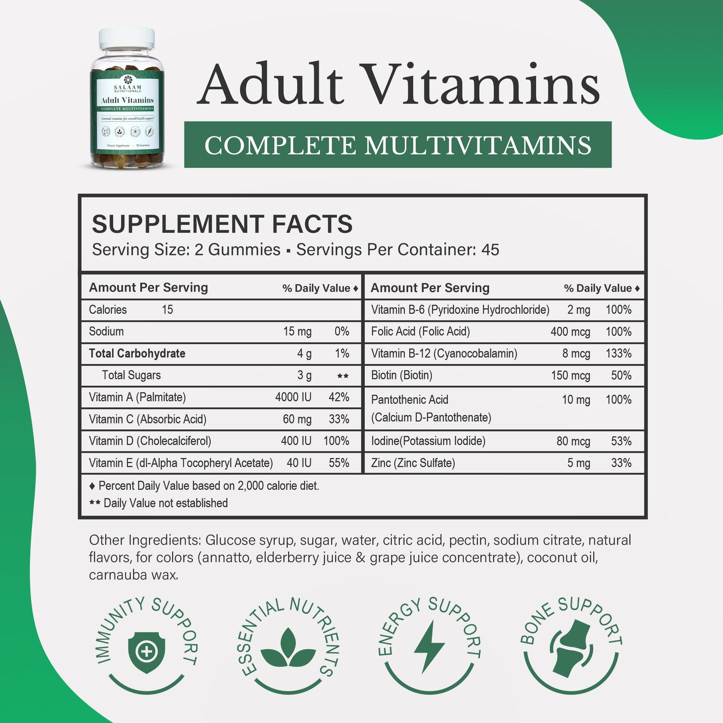 Halal Adult Multivitamin Gummies - Complete Nutrition with Essential Vitamins - 90 Count