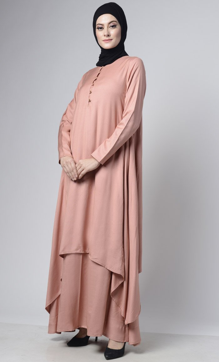 Asymmetrical double layered modest wear muslimah abaya dress