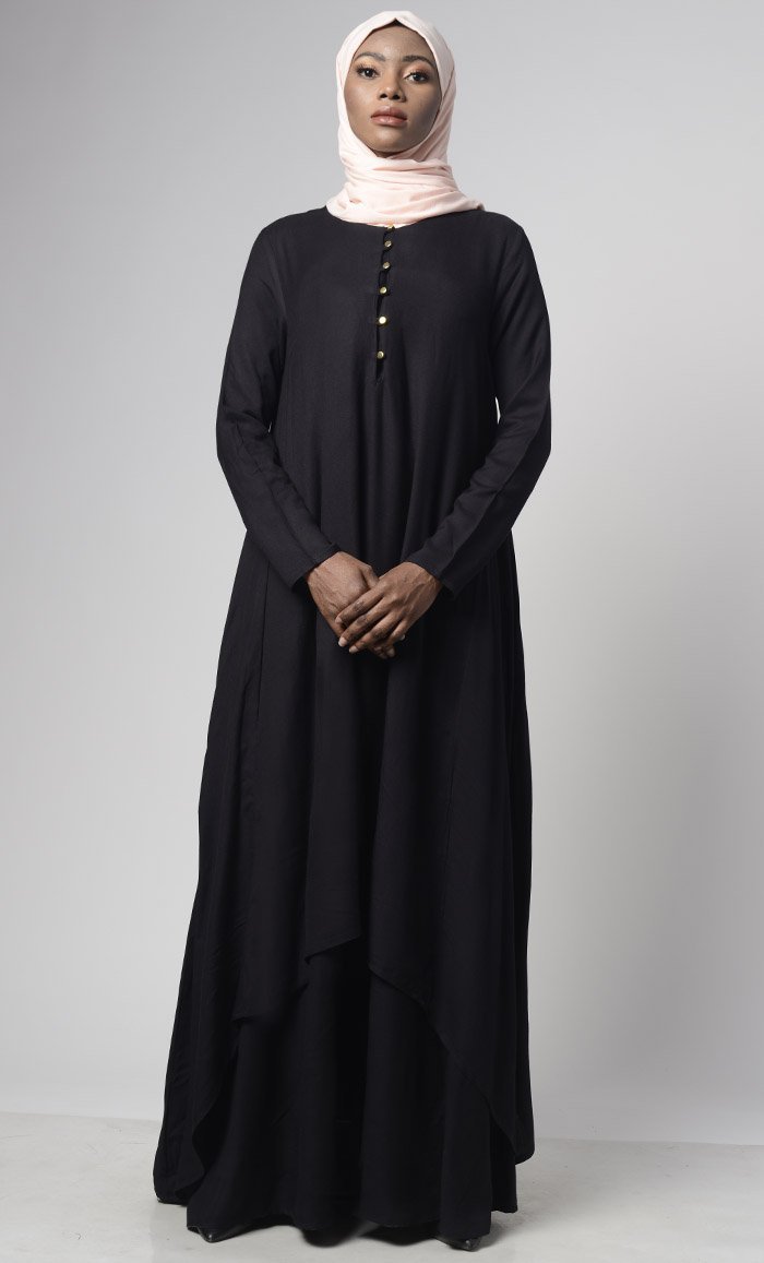 Asymmetrical double layered modest wear muslimah abaya dress