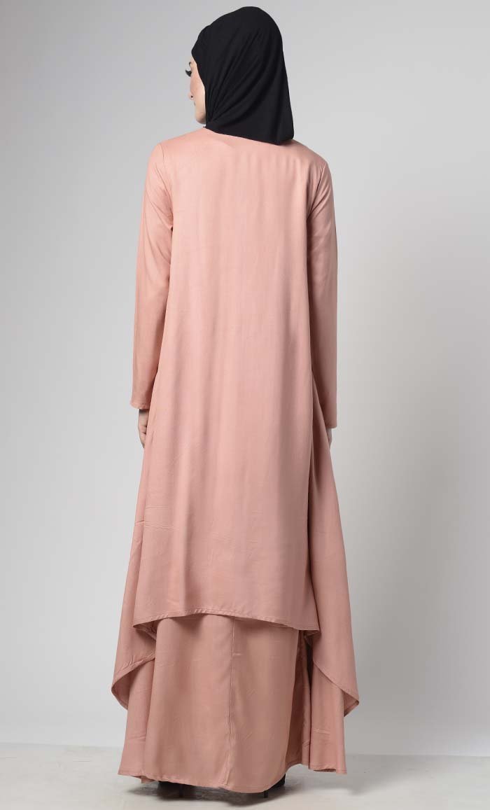 Asymmetrical double layered modest wear muslimah abaya dress