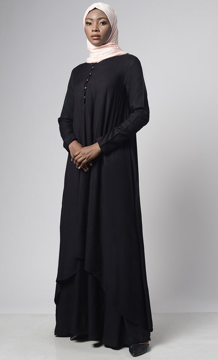 Asymmetrical double layered modest wear muslimah abaya dress