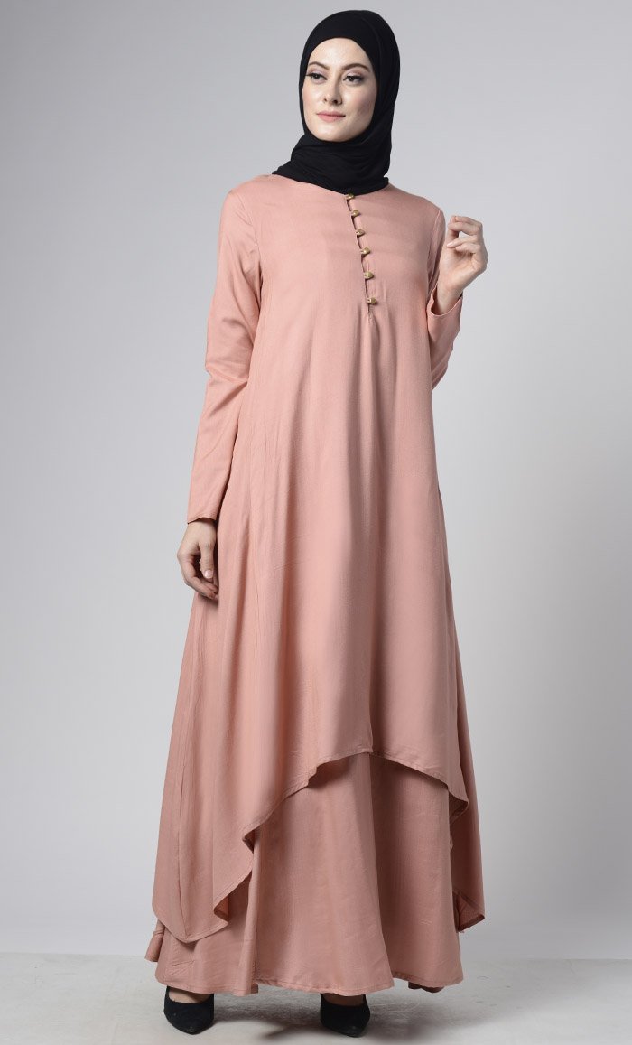 Asymmetrical double layered modest wear muslimah abaya dress