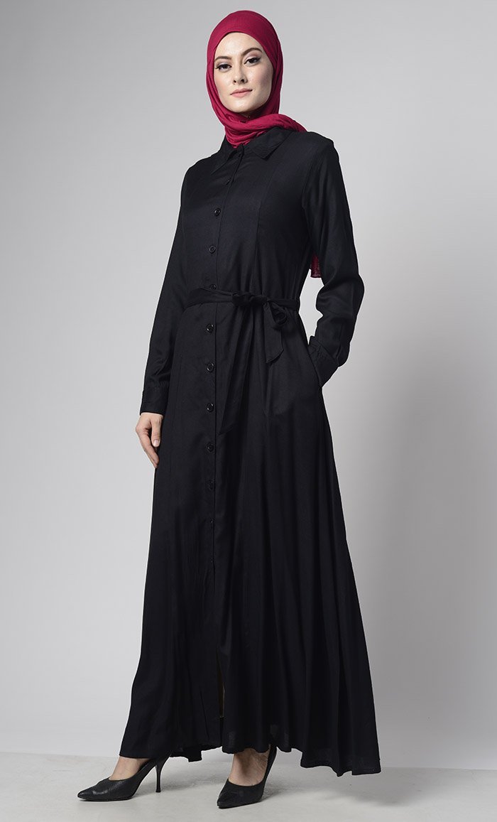 Basic Front Open Everyday Modest Abaya Dress