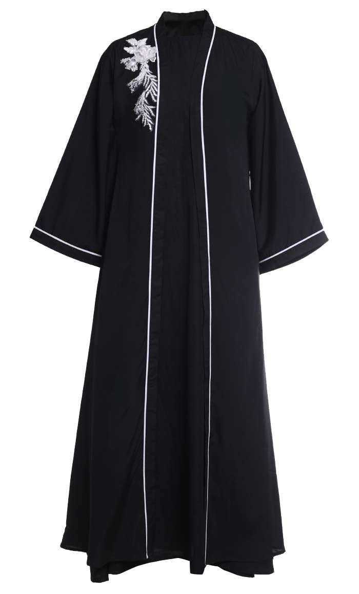 Black Applique Work Detailing Bisht(2pc)