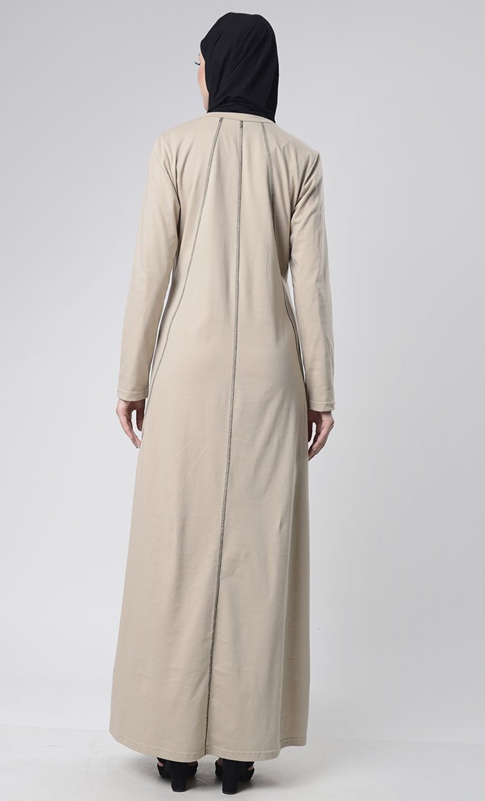 Black Detail Abaya With Pockets