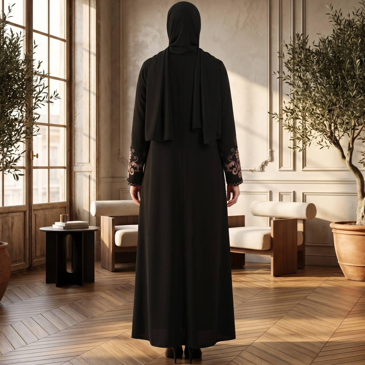 Black Embroidered Sleeves Abaya with Hidden Zipper – Turkish Abaya