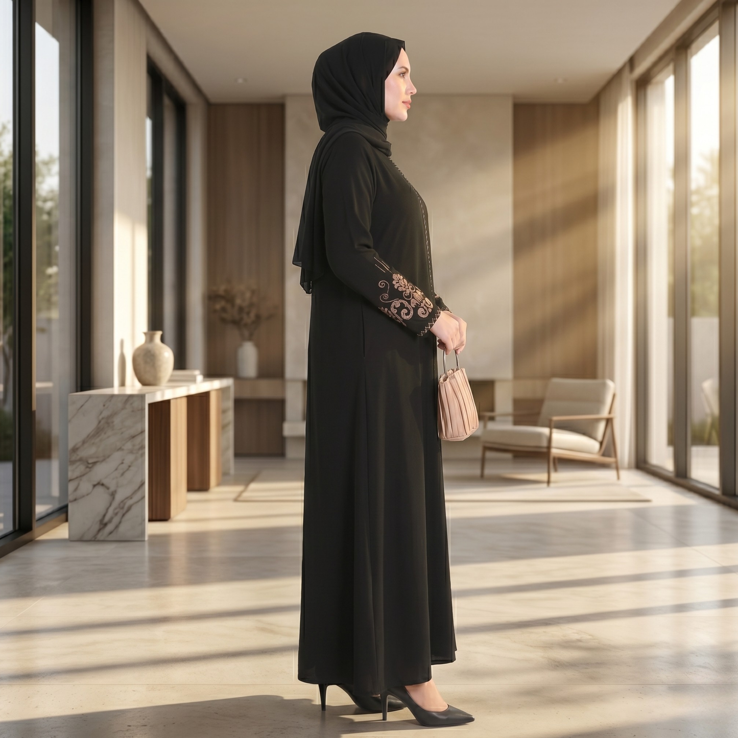 Black Embroidered Sleeves Abaya with Hidden Zipper – Turkish Abaya