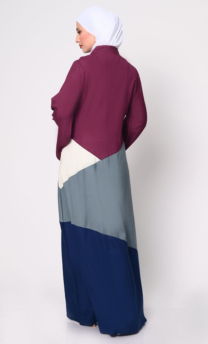 Contemporary Elegance Abaya with Captivating Color-Blocking