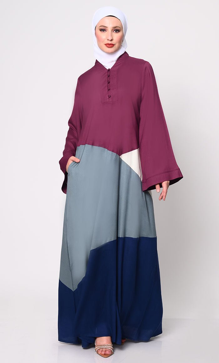 Contemporary Elegance Abaya with Captivating Color-Blocking