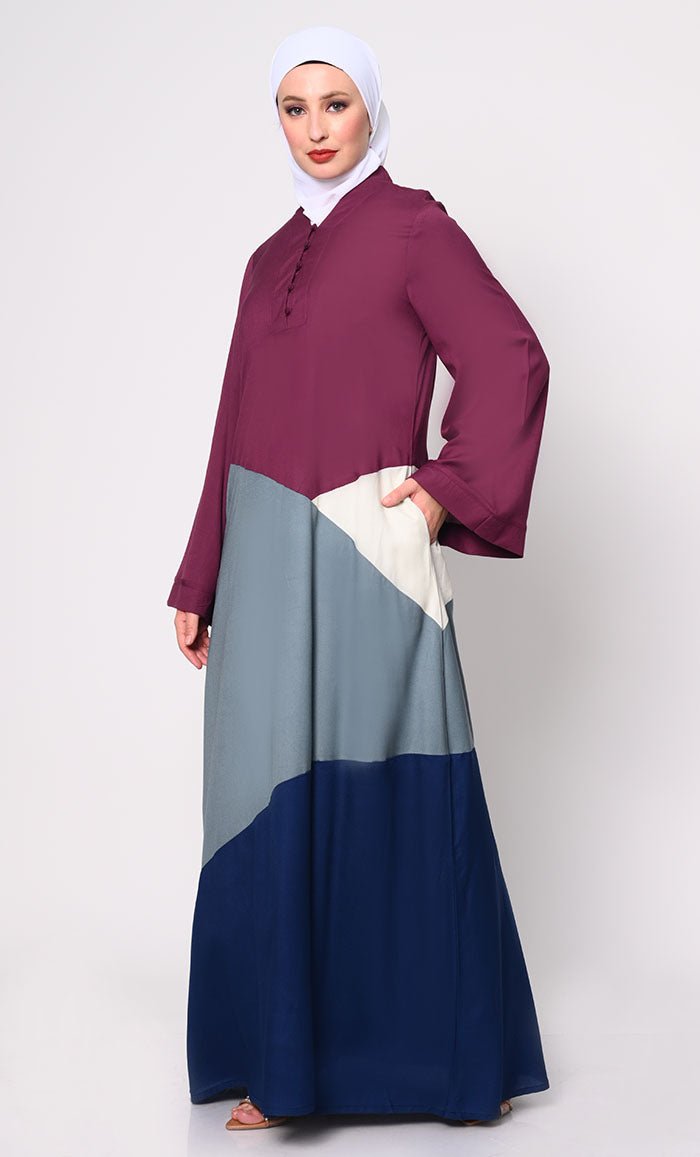 Contemporary Elegance Abaya with Captivating Color-Blocking