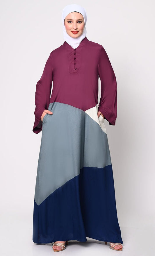Contemporary Elegance Abaya with Captivating Color-Blocking