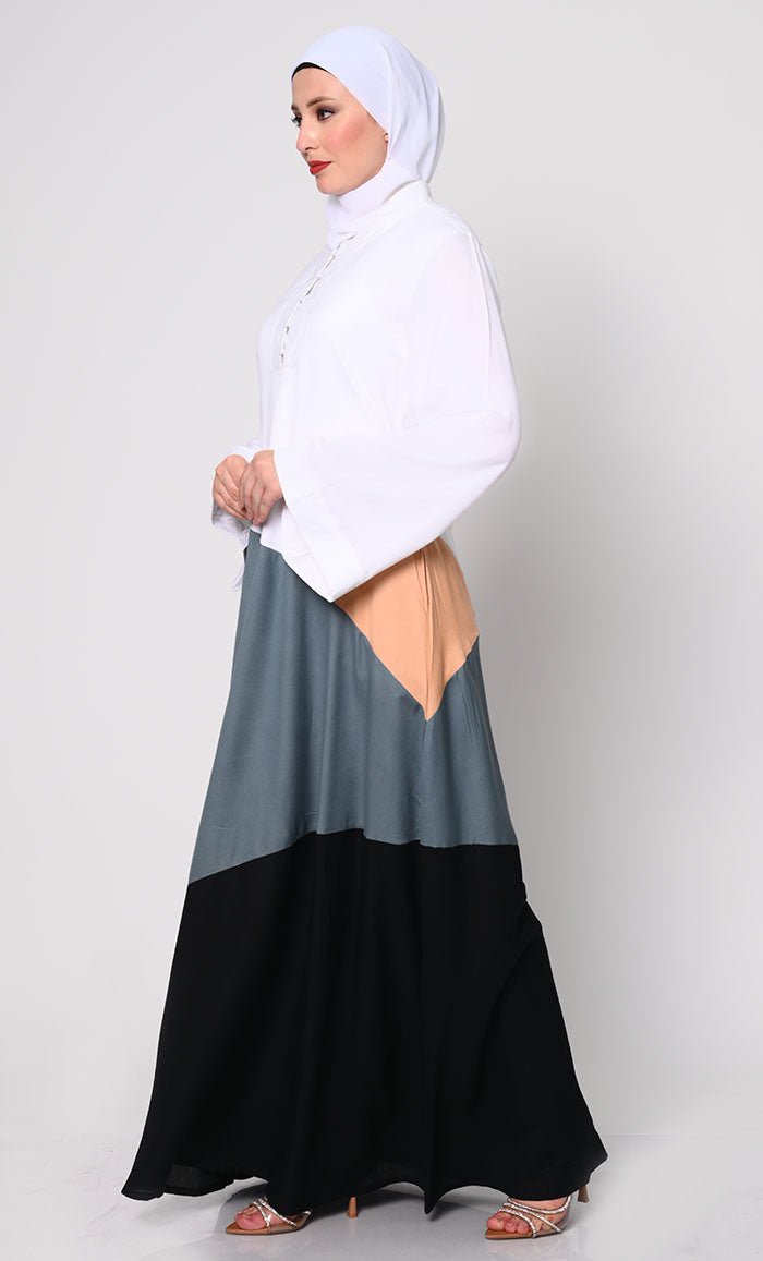 Contemporary Elegance: Abaya Neutral Color-Blocking Panels