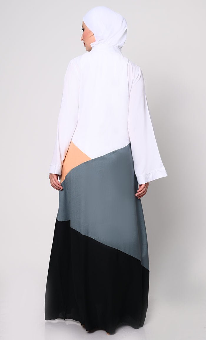 Contemporary Elegance: Abaya Neutral Color-Blocking Panels