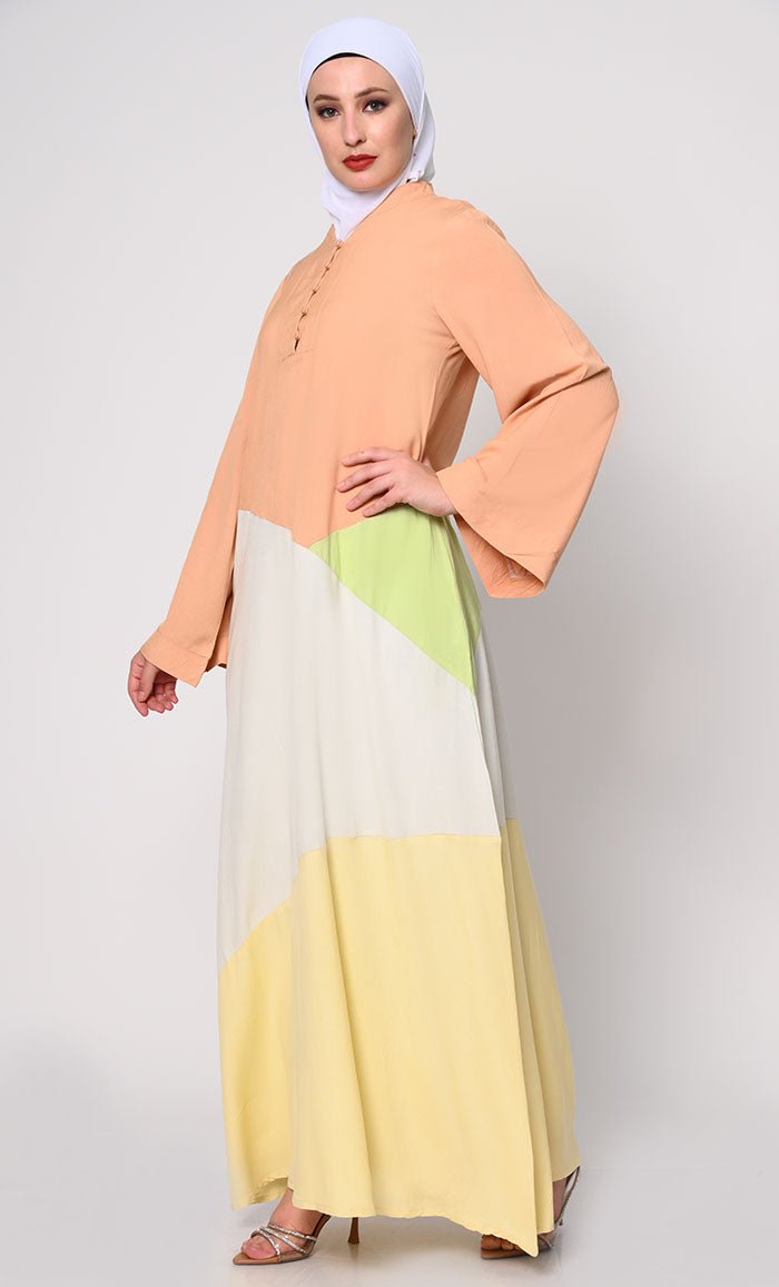 Abaya with Pastel Color-Blocking Pane