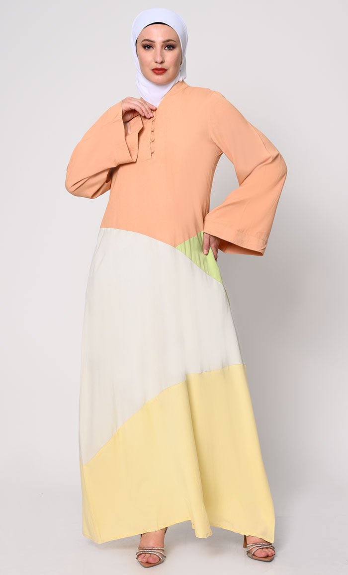 Abaya with Pastel Color-Blocking Pane