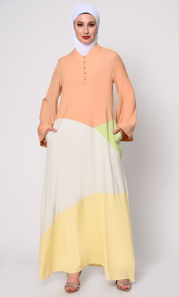 Abaya with Pastel Color-Blocking Pane