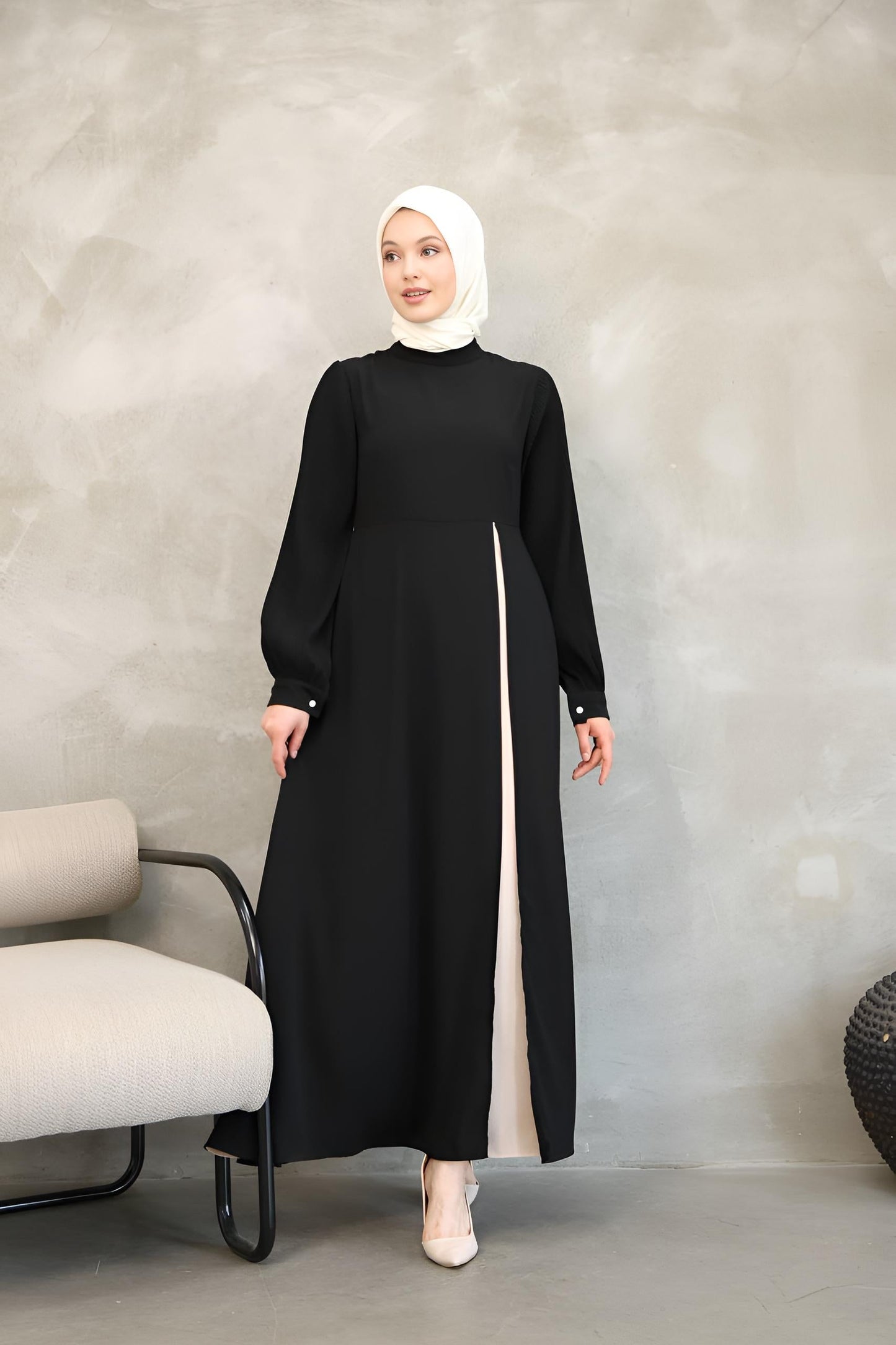 Black Two-Tone Asymmetrical Belted Maxi Dress – Modest Maxi Dress