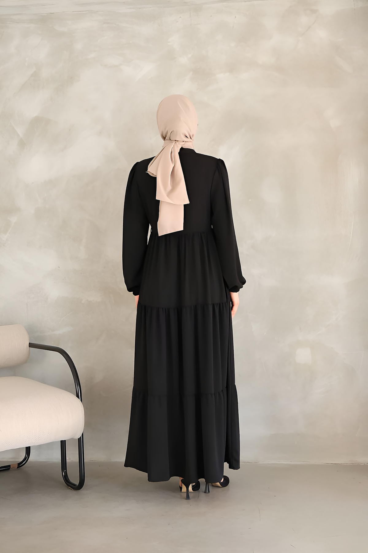 Black Tiered Button-Down Maxi Dress with Waist Belt – Modest Maxi Dress