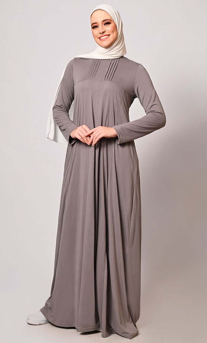 Flowing Elegance: Grey Flared Abaya With Pockets