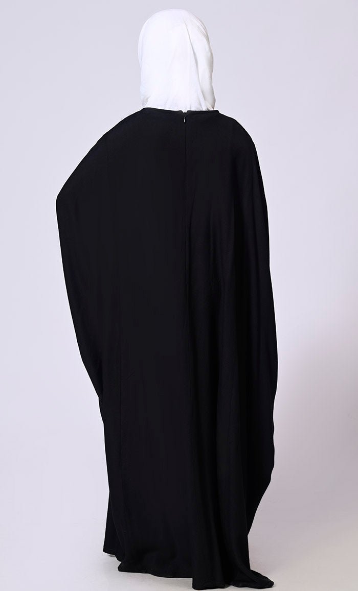 Girls Black Kaftan Abaya with Mirror Work Embroidery and Inside Belt