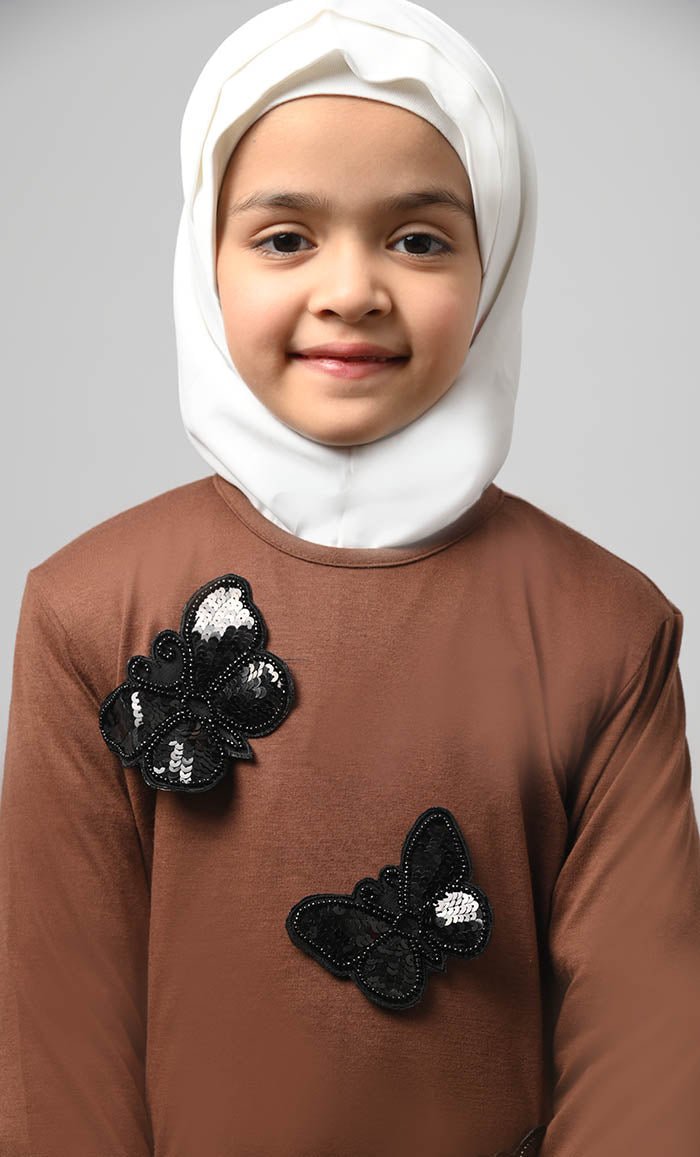 Girl'S Modest Muslim Brown Everyday Wear Abaya
