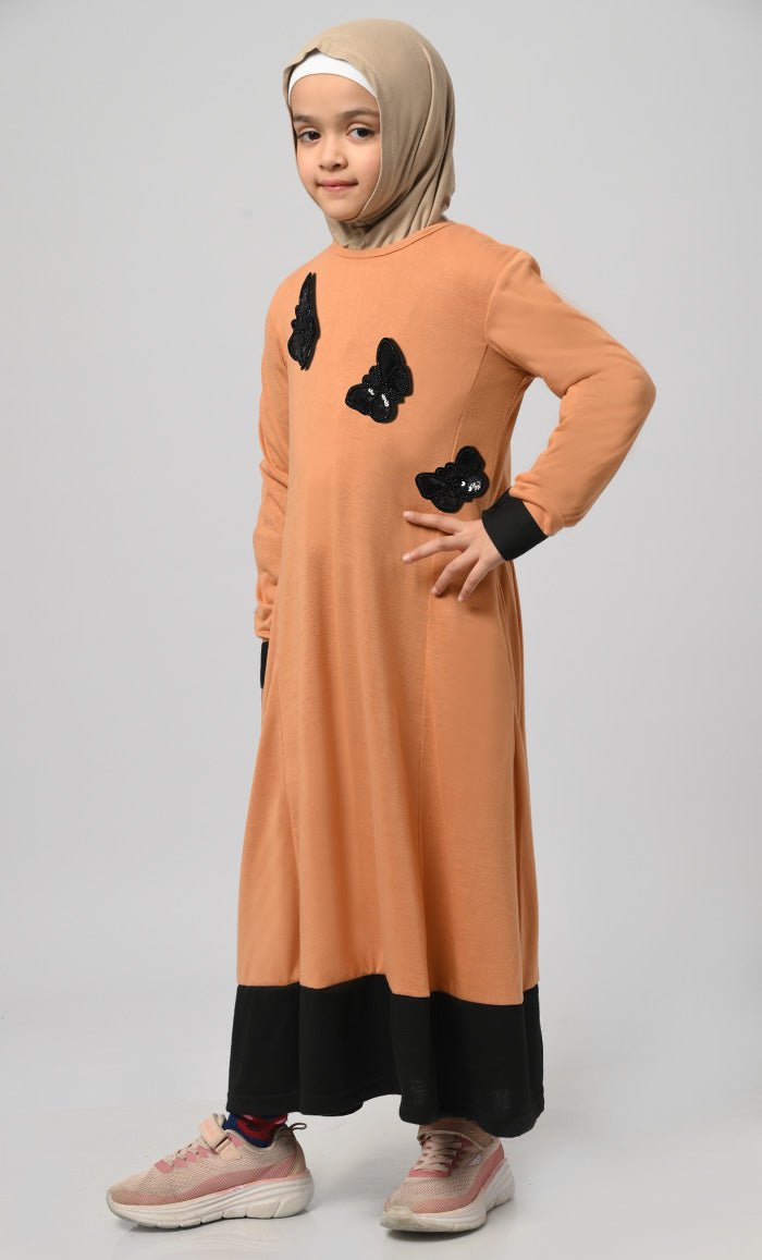 Girl'S Modest Muslim Sand Everyday Wear Abaya