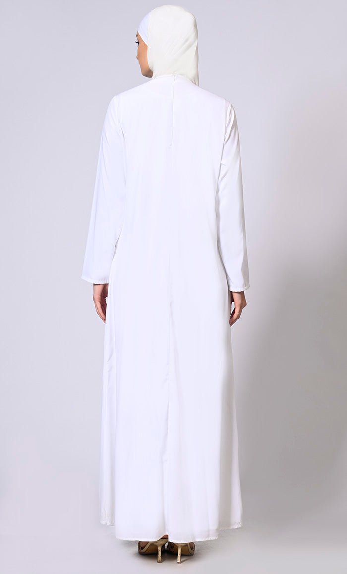 Glamorous Layers: White Abaya with Sequins yoke