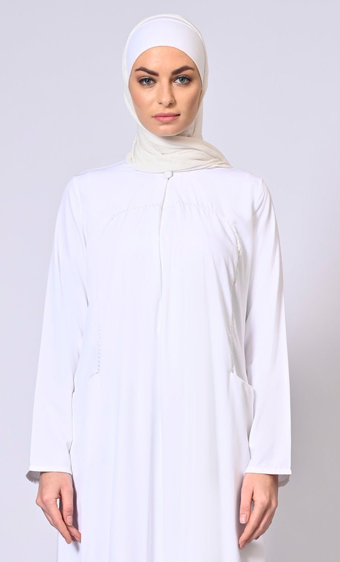 Glamorous Layers: White Abaya with Sequins yoke