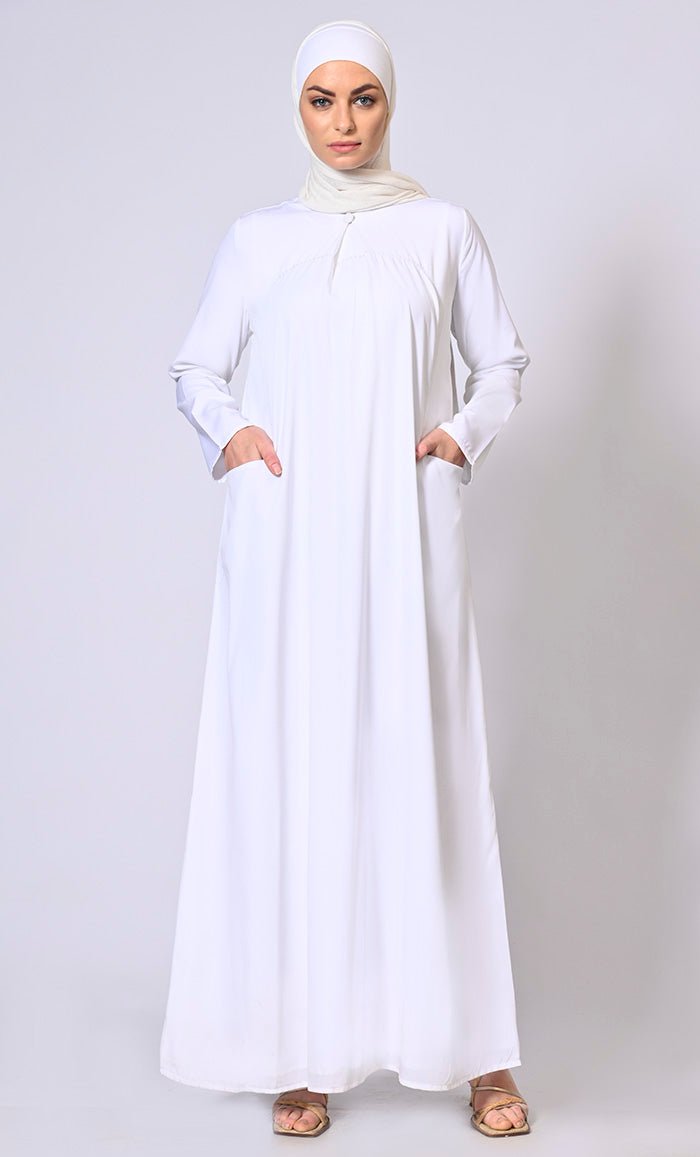Glamorous Layers: White Abaya with Sequins yoke
