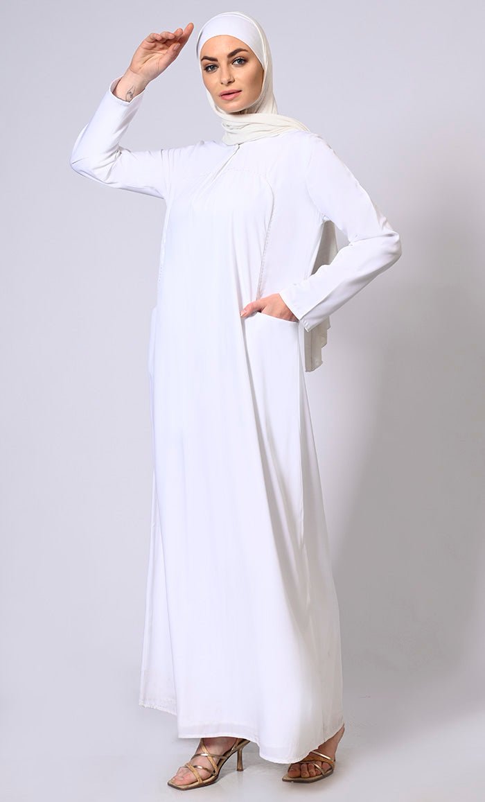 Glamorous Layers: White Abaya with Sequins yoke