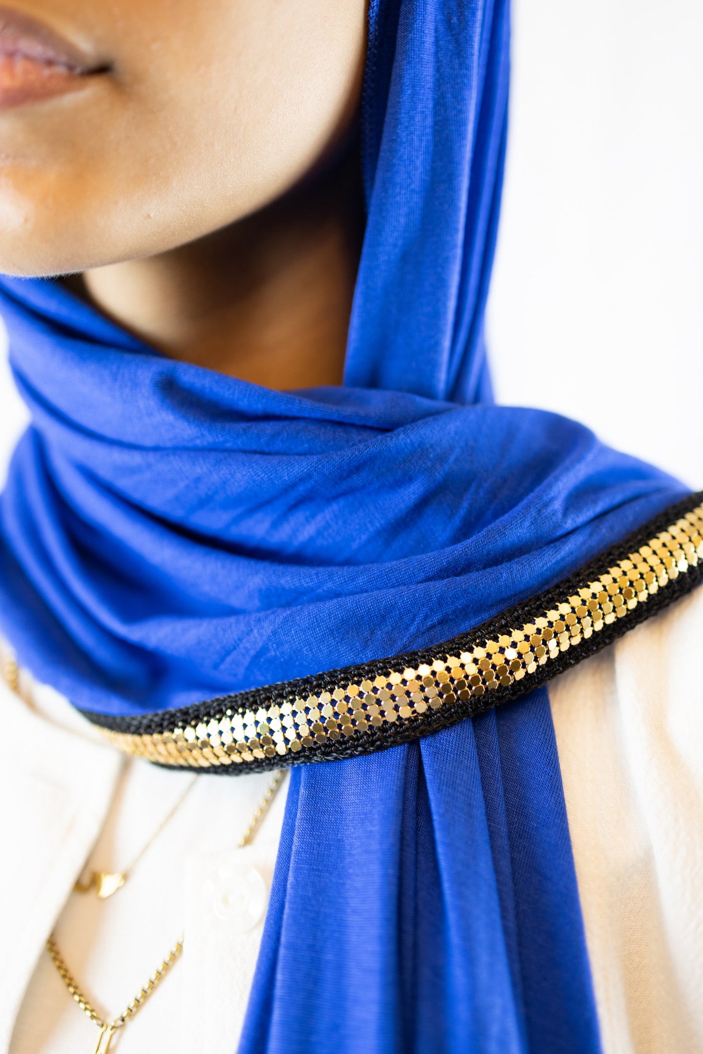 Gold Trim Jersey Hijab - Royal Blue