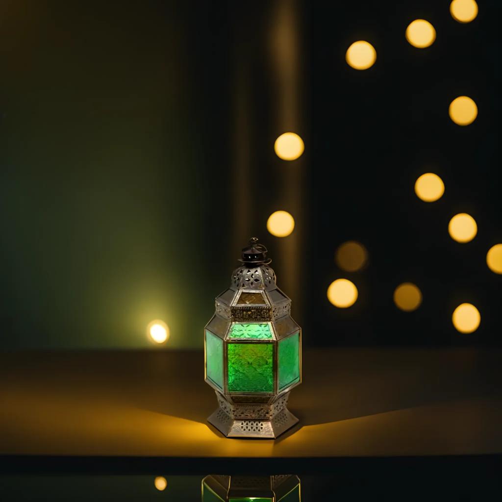 Tall Bronze Lantern with Green Glass – A Radiant Symbol of Sacred Evenings