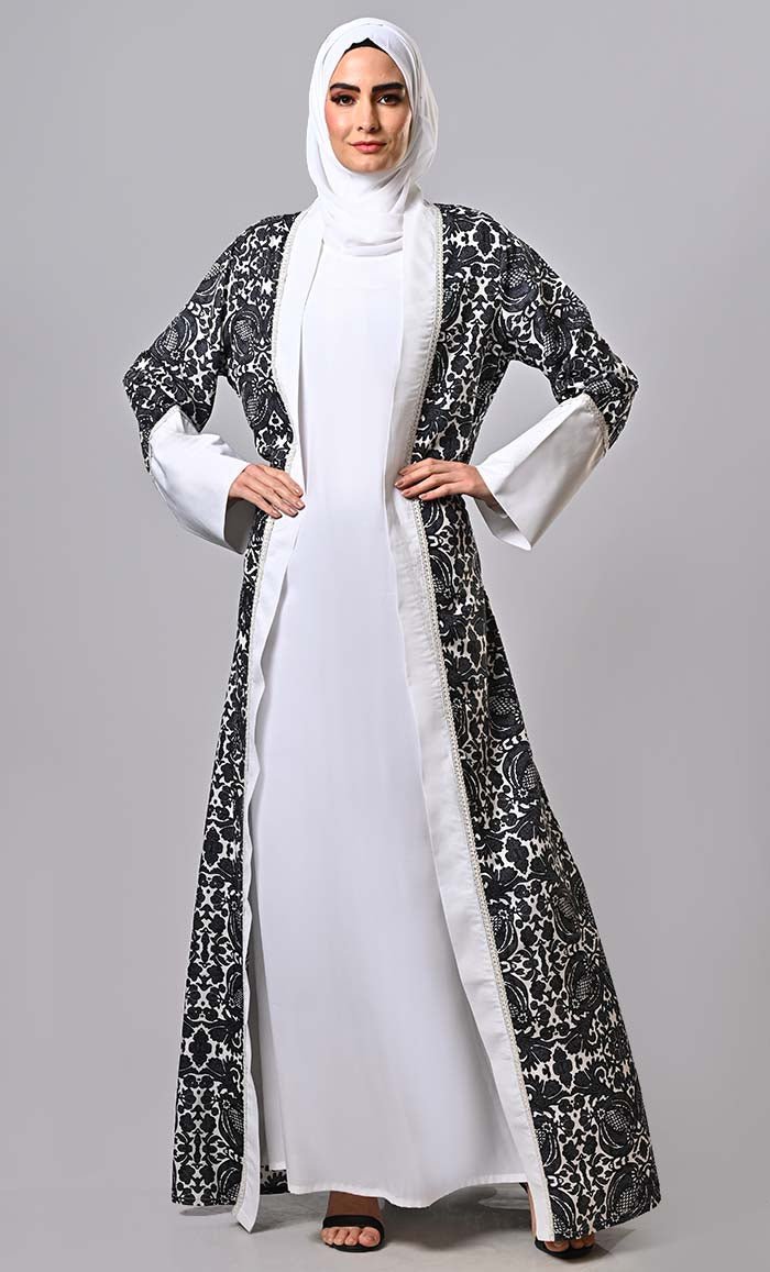 2pc set printed lace intricate shrug with inner and belt