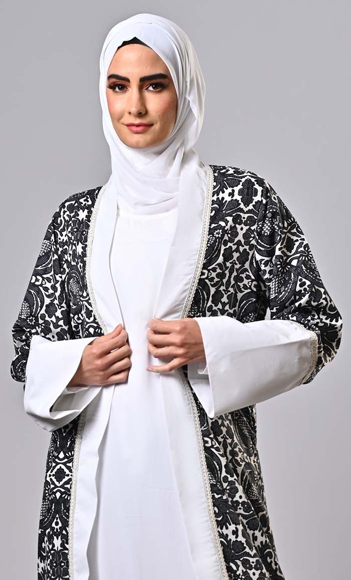 2pc set printed lace intricate shrug with inner and belt