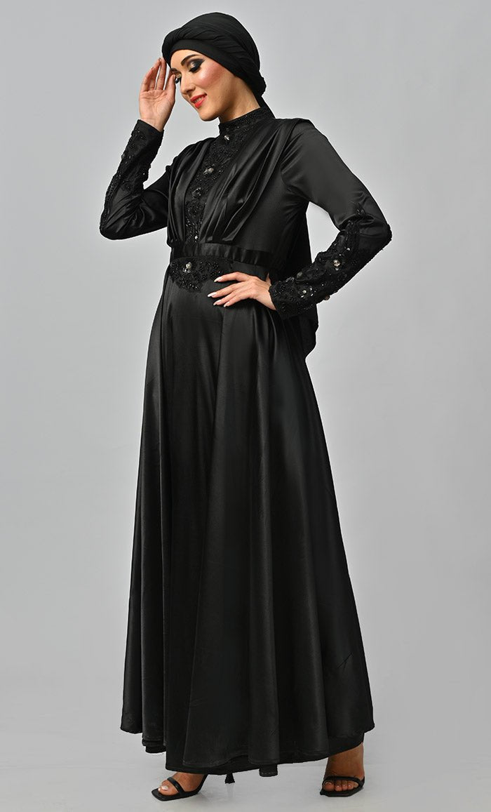 Lycra Satin Party Abaya ??Sequins & Stone Embellished