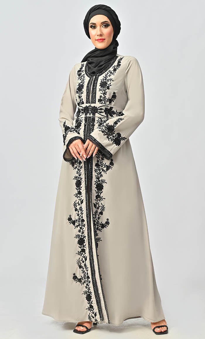 Mexico Style Beautiful Sequins And Zari Work belted Abaya