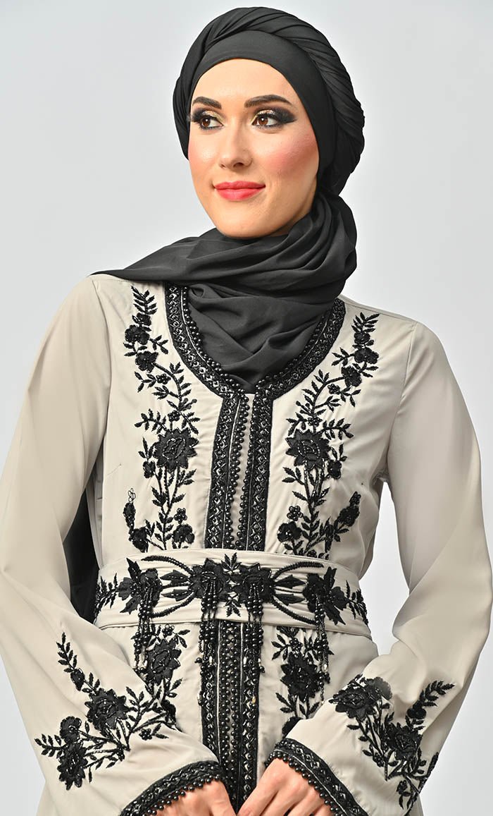 Mexico Style Beautiful Sequins And Zari Work belted Abaya