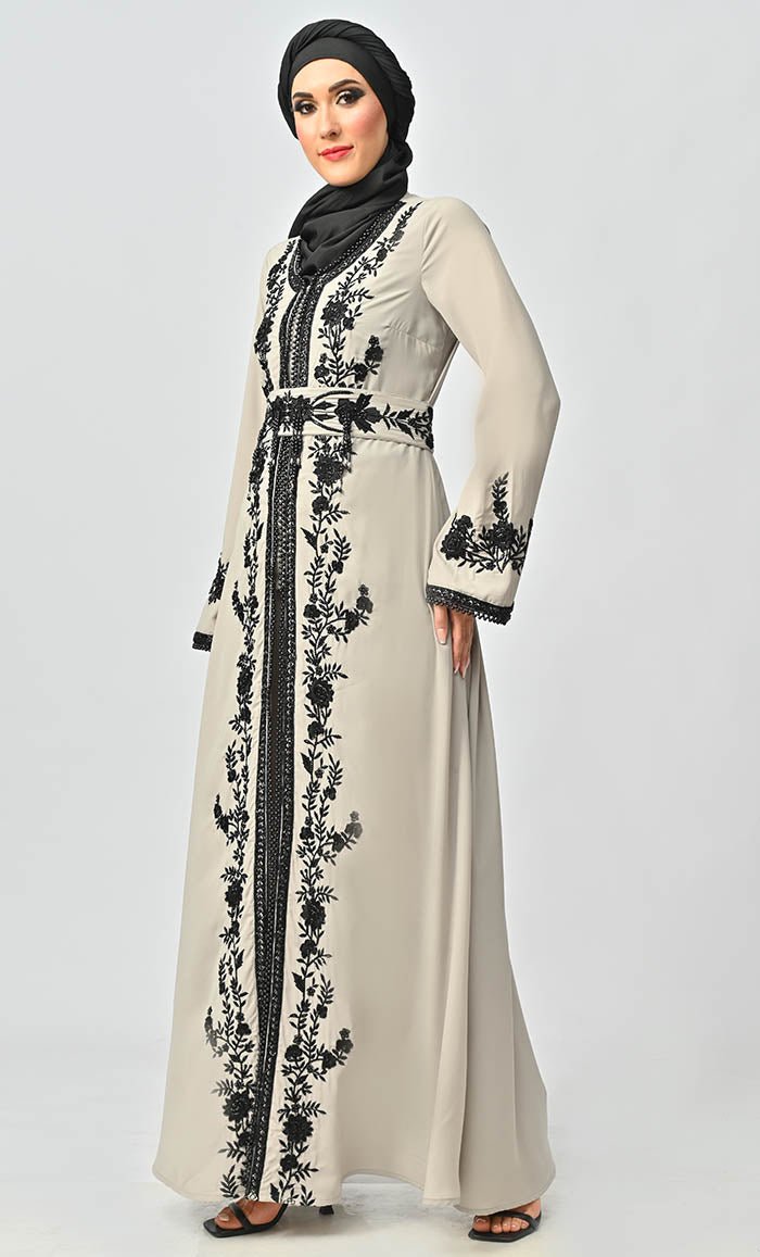 Mexico Style Beautiful Sequins And Zari Work belted Abaya