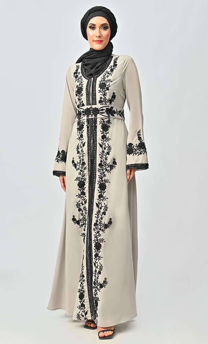 Mexico Style Beautiful Sequins And Zari Work belted Abaya