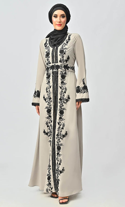 Mexico Style Beautiful Sequins And Zari Work belted Abaya