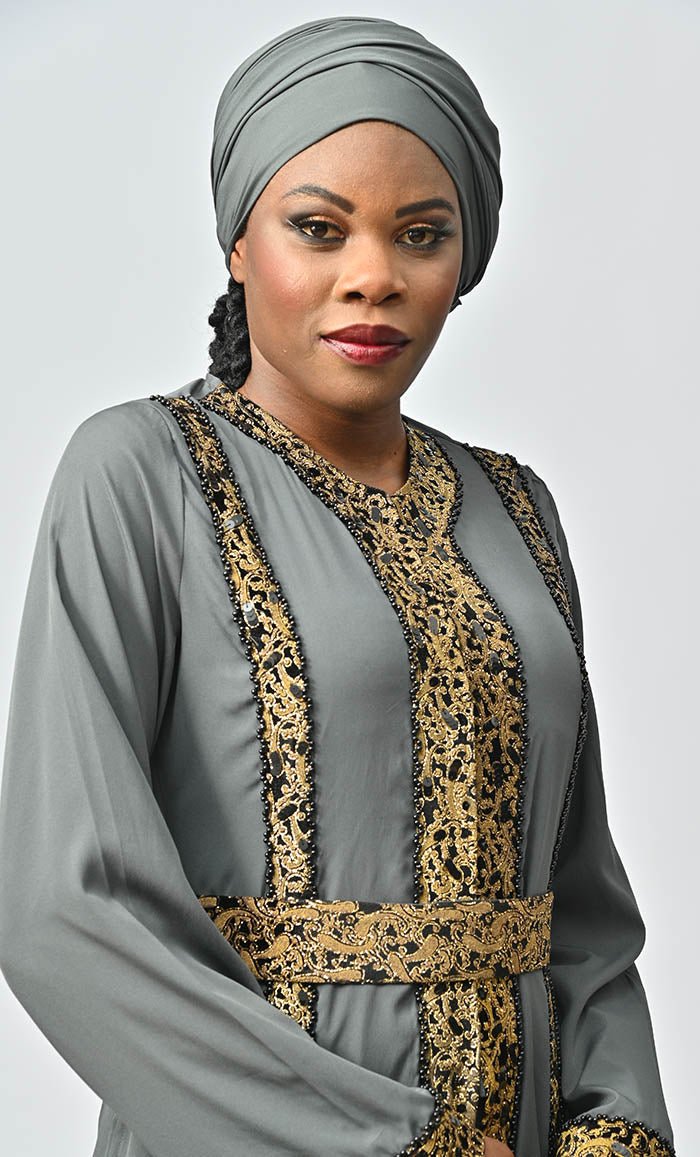 Modest Moroccan Style Abaya With Hand Embroidery And Lace