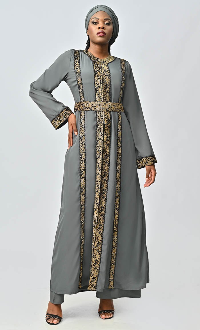 Modest Moroccan Style Abaya With Hand Embroidery And Lace