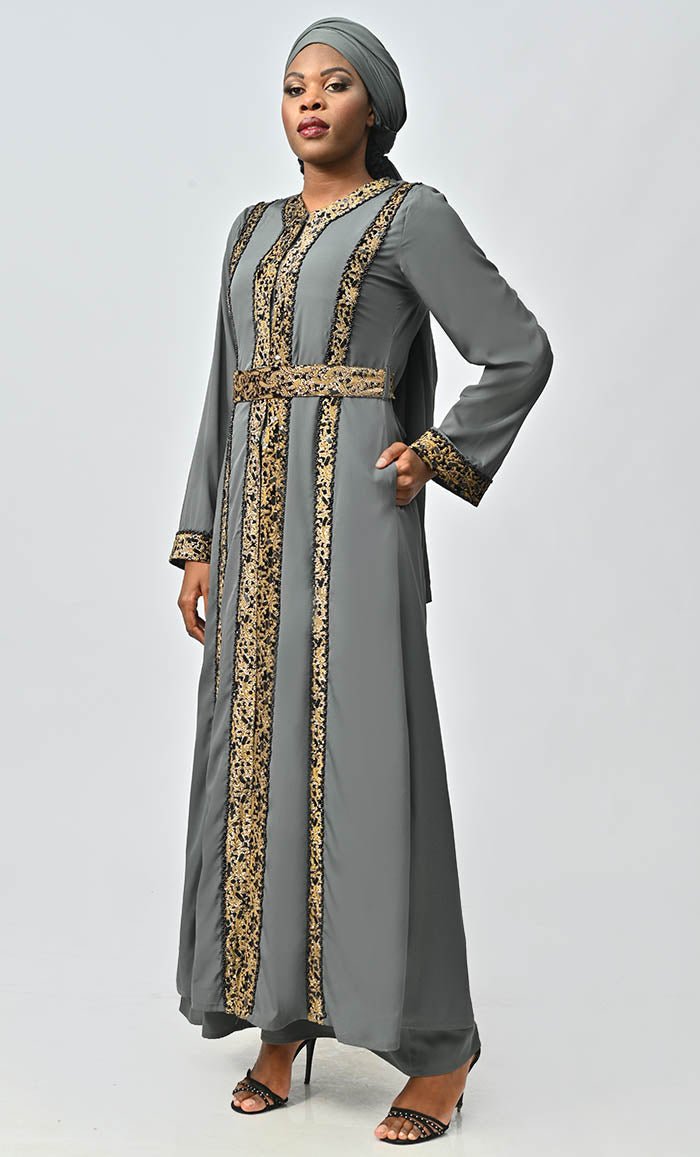 Modest Moroccan Style Abaya With Hand Embroidery And Lace